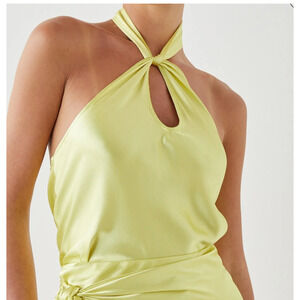 Rails Kimia Tank Top in Chartreuse Small Satin Halter Sleeveless‎ Keyhole Silk